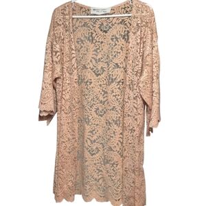 Madame Babu Kimono Cardigan Women's Peach Lace Sheer